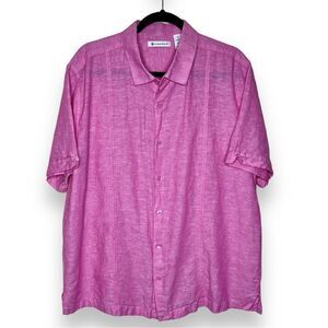 Cubavera Linen Blend Pink Panel Shirt Short Sleeve Button Front Men Size XL